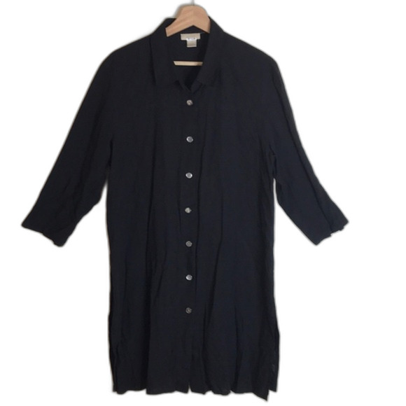 J. Jill Linen black button up shirt dress size 14 - Picture 1 of 14
